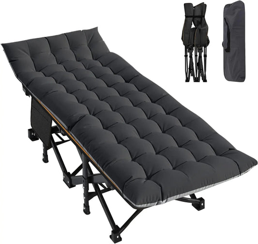 Folding camping cot with mattress and storage bag