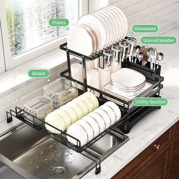 QuickFold Pull-Out Dish Rack Organizer